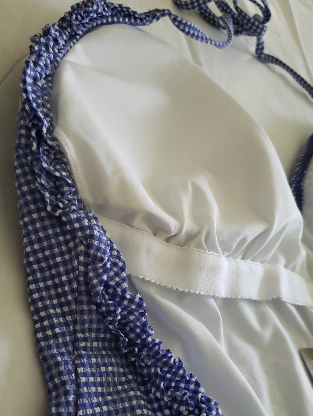 J. Crew NEW Blue Ruffle Halter Gingham One-Piece Swimsuit Women's 14 - Picture 5 of 12